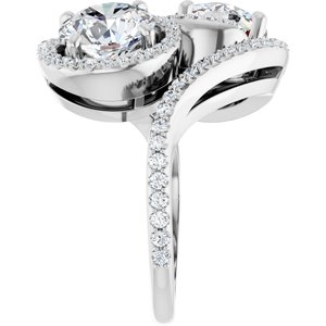 14K White Gold 8 mm Round Two-Stone Halo-Style Bypass Accented Engagement Ring. 123107:255:P