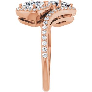 14K Rose Gold 4.5 mm Square Two-Stone Halo-Style Bypass Accented Engagement Ring. 123107:554:P