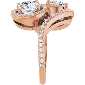 14K Rose Gold 7.4 mm Round Two-Stone Halo-Style Bypass Accented Engagement Ring. 123107:239:P