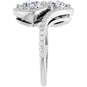 14K White Gold 5 mm Square Two-Stone Halo-Style Bypass Accented Engagement Ring. 123107:570:P