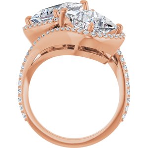 14K Rose Gold 7.5 mm Square Two-Stone Halo-Style Bypass Accented Engagement Ring. 123107:644:P