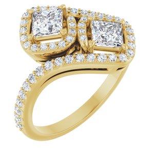 14K Yellow Gold 4 mm Square Two-Stone Halo-Style Bypass Accented Engagement Ring. 123107:541:P