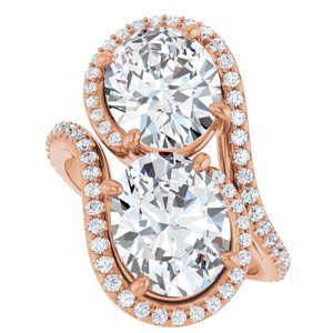 14K Rose Gold 10x8 mm Oval Two-Stone Halo-Style Bypass Accented Engagement Ring. 123107:329:P