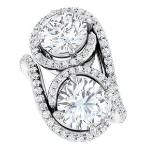 14K White Gold 8 mm Round Two-Stone Halo-Style Bypass Accented Engagement Ring. 123107:255:P