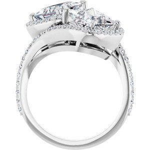 14K White Gold 6.5 mm Square Two-Stone Halo-Style Bypass Accented Engagement Ring. 123107:615:P