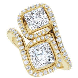 14K Yellow Gold 5.5 mm Square Two-Stone Halo-Style Bypass Accented Engagement Ring. 123107:586:P