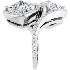 14K White Gold 8 mm Square Two-Stone Halo-Style Bypass Accented Engagement Ring. 123107:660:P