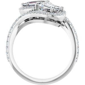 14K White Gold 7x5 mm Emerald Two-Stone Halo-Style Bypass Accented Engagement Ring. 123107:480:P