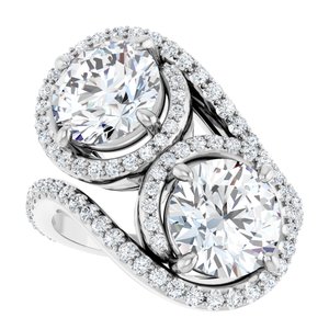 14K White Gold 8 mm Round Two-Stone Halo-Style Bypass Accented Engagement Ring. 123107:255:P
