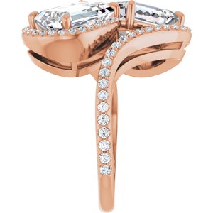 14K Rose Gold 9x7 mm Emerald Two-Stone Halo-Style Bypass Accented Engagement Ring. 123107:509:P