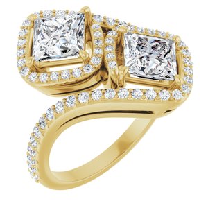 14K Yellow Gold 5.5 mm Square Two-Stone Halo-Style Bypass Accented Engagement Ring. 123107:586:P