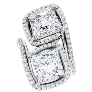 14K White Gold 8 mm Square Two-Stone Halo-Style Bypass Accented Engagement Ring. 123107:660:P