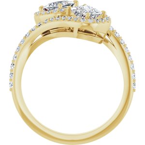 14K Yellow Gold 4 mm Square Two-Stone Halo-Style Bypass Accented Engagement Ring. 123107:541:P