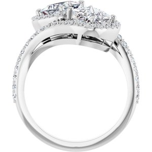 14K White Gold 5 mm Square Two-Stone Halo-Style Bypass Accented Engagement Ring. 123107:570:P