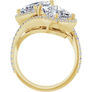 14K Yellow Gold 7 mm Square Two-Stone Halo-Style Bypass Accented Engagement Ring. 123107:631:P