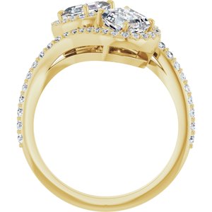 14K Yellow Gold 5 mm Asscher Two-Stone Halo-Style Bypass Accented Engagement Ring. 123107:406:P