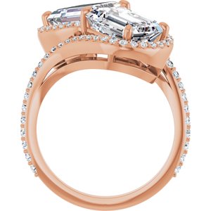 14K Rose Gold 9x7 mm Emerald Two-Stone Halo-Style Bypass Accented Engagement Ring. 123107:509:P