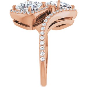 14K Rose Gold 6 mm Square Two-Stone Halo-Style Bypass Accented Engagement Ring. 123107:599:P