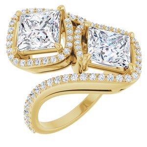 14K Yellow Gold 7 mm Square Two-Stone Halo-Style Bypass Accented Engagement Ring. 123107:631:P