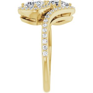 14K Yellow Gold 4 mm Square Two-Stone Halo-Style Bypass Accented Engagement Ring. 123107:541:P