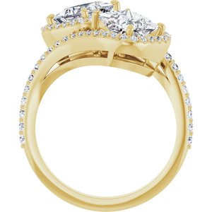 14K Yellow Gold 5.5 mm Square Two-Stone Halo-Style Bypass Accented Engagement Ring. 123107:586:P