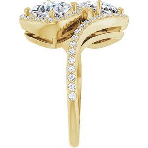 14K Yellow Gold 5.5 mm Square Two-Stone Halo-Style Bypass Accented Engagement Ring. 123107:586:P