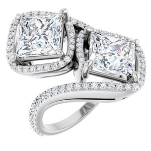 14K White Gold 8 mm Square Two-Stone Halo-Style Bypass Accented Engagement Ring. 123107:660:P