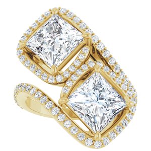 14K Yellow Gold 7 mm Square Two-Stone Halo-Style Bypass Accented Engagement Ring. 123107:631:P