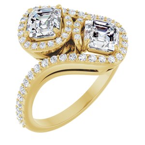 14K Yellow Gold 5 mm Asscher Two-Stone Halo-Style Bypass Accented Engagement Ring. 123107:406:P