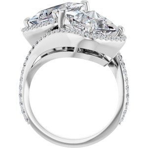 14K White Gold 8 mm Square Two-Stone Halo-Style Bypass Accented Engagement Ring. 123107:660:P