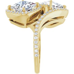 14K Yellow Gold 7 mm Square Two-Stone Halo-Style Bypass Accented Engagement Ring. 123107:631:P
