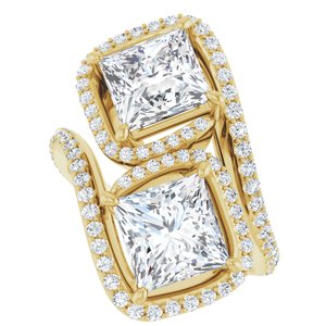 14K Yellow Gold 7 mm Square Two-Stone Halo-Style Bypass Accented Engagement Ring. 123107:631:P