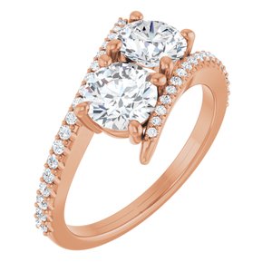 14K Rose Gold 5.8 mm Round Two-Stone Accented Engagement Ring. 123077:269:P
