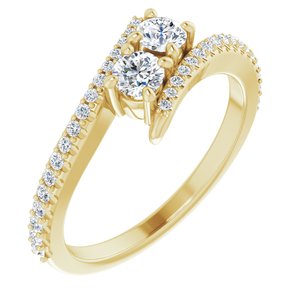 14K Yellow Gold 3.4 mm Round Two-Stone Accented Engagement Ring. 123077:136:P