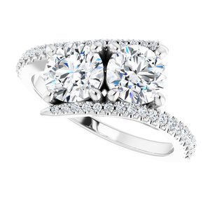 14K White Gold 6 mm Round Two-Stone Accented Engagement Ring. 123077:285:P