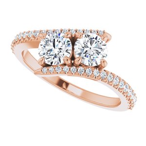 14K Rose Gold 4.8 mm Round Two-Stone Accented Engagement Ring. 123077:224:P