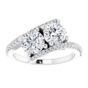 14K White Gold 6 mm Round Two-Stone Accented Engagement Ring. 123077:285:P