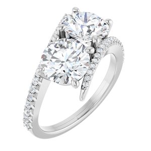 14K White Gold 7.4 mm Round Two-Stone Accented Engagement Ring. 123077:330:P