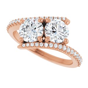 14K Rose Gold 5.8 mm Round Two-Stone Accented Engagement Ring. 123077:269:P
