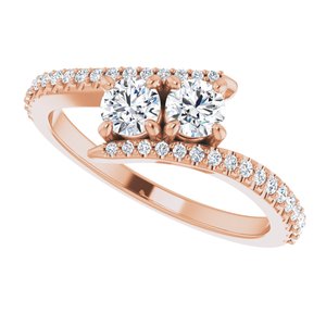 14K Rose Gold 3.8 mm Round Two-Stone Accented Engagement Ring. 123077:179:P