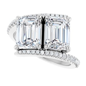 14K White Gold 8x6 mm Emerald Two-Stone Accented Engagement Ring. 123077:600:P