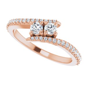 14K Rose Gold 3 mm Round Two-Stone Accented Engagement Ring. 123077:103:P