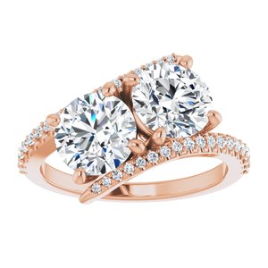 14K Rose Gold 7 mm Round Two-Stone Accented Engagement Ring. 123077:314:P
