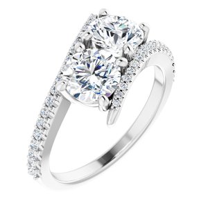14K White Gold 6 mm Round Two-Stone Accented Engagement Ring. 123077:285:P