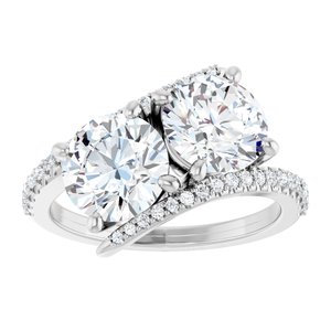 14K White Gold 7.4 mm Round Two-Stone Accented Engagement Ring. 123077:330:P