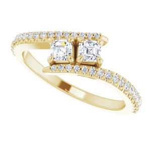 14K Yellow Gold 3 mm Asscher Two-Stone Accented Engagement Ring. 123077:481:P