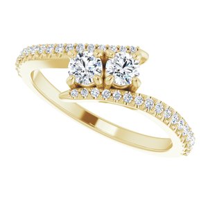 14K Yellow Gold 3.4 mm Round Two-Stone Accented Engagement Ring. 123077:136:P