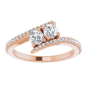 14K Rose Gold 3.8 mm Round Two-Stone Accented Engagement Ring. 123077:179:P