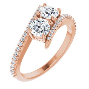 14K Rose Gold 4.8 mm Round Two-Stone Accented Engagement Ring. 123077:224:P