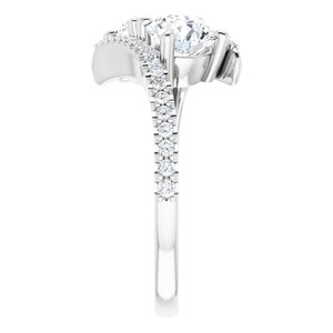 14K White Gold 6 mm Round Two-Stone Accented Engagement Ring. 123077:285:P